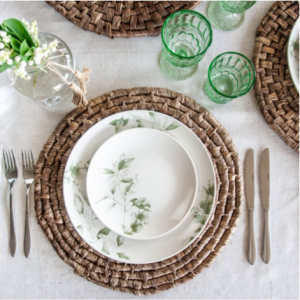Eukaliptusz mintás porcelán étkészlet Tognana 18 részes